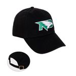 University of North Dakota Baseball Hat Fighting Hawks UND Brimmed Embroirderd Hats Cap Adjustable Cloth Strap Adult (Style A) Black, Black, One Size