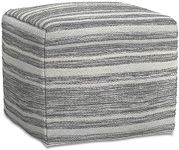 SIMPLIHOME Carina Contemporary Square Square Woven Pouf in Black Melange, White for The Living Room, Bedroom and Kids Room