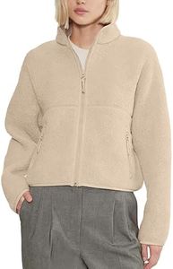 Yozazzy Fleece Jackets Women Causal Long Sleeve Sherpa Jacket Warm Ziper Fuzzy Coat Sweatshirts Trendy with Pockets(Khaki-XL)
