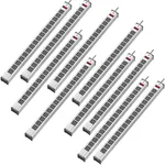 10-Pack Long Surge Protector Power Strip,16 Outlet Heavy Duty Power Strip Metal Power Bar,10 FT Long Extension Cord with Circuit Breaker for Garage,Workshop, 125V/1875W, ETL Listed, Silver