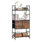 SPNAKOII 4-Tier Bookshelf with 2 Drawers, 24 inch Wooden Shelving Unit Open Shelf Bookcase, Standing Bookshelves Metal Frame Display Shelf for Living Room,Bedroom, 24 * 11.8 * 63 inch (Rustic Brown)