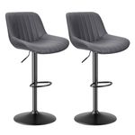 Nalupatio Bar Stools Set of 2 Adjustable Height Swivel Bar Stools with Backs Performance Fabric Seat Barstools for Home Kitchen Island Smoky Grey