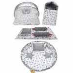 Fareto Combo of Baby Nest | Net with Bed | Carry Bag | 4 Pcs Bedding Set(0-6 Months) (Fullset Nest) (Grey Moon)