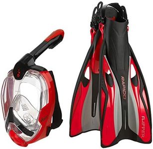 Phantom Aquatics Rapido Boutique Collection Flipper Snorkeling Fin Bundled with 180° Advanced Panoramic View Full Face Mask Fin Snorkel Set (Red, ML/XL, 9-11 / EU: 41-45)