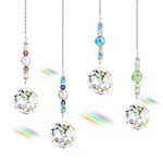 4 Pcs Window Crystal Suncatcher Hanging, Crystal Ball Prism Pendant Suncatcher Rainbow Maker with Chain for Garden Wedding Christmas Ceiling Chandelier Plant Car Decor (4 Types)