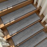 Linen Stair Treads Non Slip 15pcs Stair Runner for Wooden Steps Peel and Stick Stairs Carpet Treads Indoor Staircase Covers Mat with Self-Adhesive Backing for Pets and Kids 8"X30" Black White