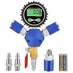 Uharbour Air Manifold with 200 Psi Digital Pressure Gauge, 3-Way Air Hose Splitter with 1/4" NPT Quick Connector and 1/4" NPT Brass Valve, Component of 4 Tire Inflation System