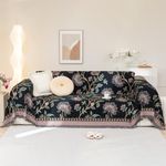 EAVD Boho Black Jacquard Sofa Covers for 2 Cushion Couch Vintage Garden Floral Couch Cover Sectional Sofa Cover Reversible Chenille Couch Cover Blanket Farmhouse Style Sofa Cover Washable