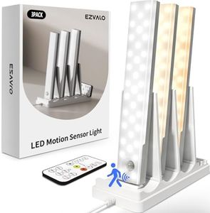 EZVALO 56 LED Under Cabinet Lighting with Charging Station 3 Pack, Rechargeable Motion Sensor Lights, 3 Color Temps, Dimmable Wireless Closet Lights with Remote for Kitchen, Pantry, Wardrobe