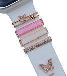 rose gold butterfly Sparkles Diamond Decorative Rings Loops Compatible with Apple Watch Silicone Bands Charms 49mm 45mm 44mm 42mm 41mm 40mm 38mm glitter bling gems Jewelry Accessories Charms for