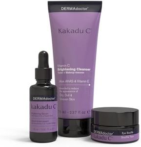 DERMAdoctor 20% Vitamin C Face Serum 0.5 fl oz Cleanser 2.37 fl oz with Caffeine Eye Cream Vitamin E & Ferulic Acid | Kakadu C Anti Aging, Hydrating & Discoloration Correcting Serum