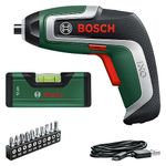 Bosch Cordless Screwdriver IXO Spirit Level Set (7th Generation; 3.6V; 2.0Ah; 5.5Nm; Set Including Mini Spirit Level with Micro USB Cable; Screws up to 190 Screws; Boxed)