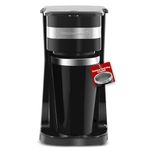 Elite Gourmet EHC113 Personal Single-Serve Compact Coffee Maker Brewer Includes 14Oz. Stainless Steel Interior Thermal Travel Mug, Compatible with Coffee Grounds, ReCaable Filter, Black