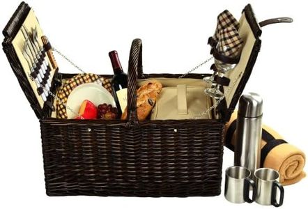 Picnic at Ascot Surrey Willow Picnic Basket with Service for 2 with Blanket and Coffee Set- Designed, Assembled & Quality Approved in the USA