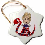 3dRose Funny Hillary Clinton being Squeezed by Patriotic Snake - Snowflake Ornament, 3-inch (orn_216359_1)