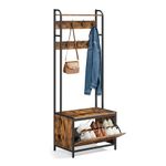 VASAGLE Coat Rack with Shoe Storage, Hall Tree with Bench, 7 Hooks and Top Shelf, for Hallway, Bedroom, Industrial Style, Rustic Brown and Classic Black HSR425B01