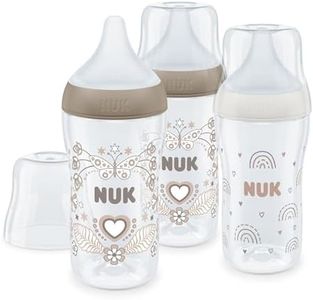 NUK Perfect Match Baby Bottles Set, 3+ Months, Adapts to Baby's Palate, Temperature Control, Anti Colic Vent, 260 ml, BPA-Free, Medium Silicone Teat, Rainbow & Heart, 3 Count