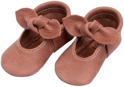 Freshly Picked First Pair Knotted Bow Baby Girl Leather Moccasins - Soft Sole Baby Shoes, Infant Shoes Brick