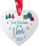 Second Ave First Christmas as an Uncle White Ceramic Hanging Heart Christmas Xmas Tree Decoration Bauble