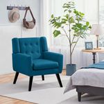 Yaheetech Tub Chair, Button Tufted Armchair with Thick Seat Cushion, Linen Fabric Accent Chair with Sturdy Legs for Living Room, Bedroom, Reading Nook, Navy Blue