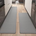 Color G 2 Piece Kitchen Mats Rug Set, Anti Fatigue Standing Mat Area Rugs Waterproof Leather, Non-slip, Oil Resistant Floor Mats for Kitchen, Office (44 x 120 cm + 44 x 240 cm, Grey)