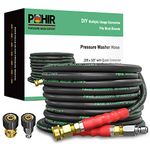 POHIR 3/8 Inch Pressure Washer Hose 25 FT with Adapter Set, 4800PSI Hot and Cold Water Max 248°F, High Tensile Wire Heavy Duty Commercial Grade Hose, 2pcs M22 14mm to 3/8 Quick Connect Accessories