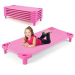 HONEY JOY Kids Daycare Cots, Pack of 6, 52” L Stackable Toddler Nap Cots for Resting, Naptime, Easy Lift Corners, Ready-to-Assemble, Heavy Duty Sleeping Cots for Preschool (Pink)