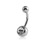 Belly Bars Navel Button Ring Body Piercing Jewellery Bar with Crystal Ball Surgical Steel 14G (Silver, 1 x Crystal Ball)