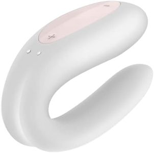 Satisfyer Double Joy Connect App | Partner Vibrator | 2 Strong Power Motors | Waterproof (IPX7) | Rechargeable Battery | Skin-Friendly Silicone (White)