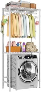 Golpart Over Washer and Dryer Shelves,2 Tier Adjustable Height Wire Shelving Laundry Room Storage Organization Clothes Drying Rack with Hanger Rod&Hooks,Space Saving Organizers Shelf,White