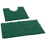 LuxUrux Luxury Chenille (2-Piece) Bath Mat Set, Soft Plush Anti-Slip Rug + Toilet Mat.1'' Microfiber Shaggy Carpet, Super Absorbent (Hunter Green, 80 x 50 cm + U Shaped 50 x 50 cm)