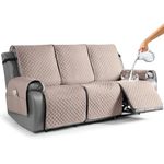 TAOCOCO Recliner Sofa Slipcover Couch Covers for 3 Cushion Couch, Pet Sofa Cover for 3 Seat Recliner Sofa, Washable Reclining Sofa Cover Furniture Protector with Elastic Straps(3 Seater, Beige)