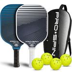 PRO-SPIN Pickleball Paddle Set of 2 - USAPA Approved Graphite Carbon Fiber Paddles, 4 Indoor/Outdoor Pickleballs, Premium Bag for Rackets & Balls, Raquettes Pickle Ball (Blue/White, 2-Player Set)