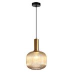 MZSUS 7.8'' Glass Pendant Light,Gold Copper Pendant Light Socket with Amber Glass Pendant Lamp Shade,LED Hanging Lamp (Amber)