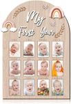 YLOLUL My First Year Photo Frame 12 Months Baby First Year Milestone Picture Board Wood 1st Birthday Decor Nursery Accessories Baby Childhood Keepsake Board 12 Photo Inserts, Newborn Baby Gift