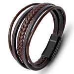 Aucuu Mens Leather Bracelet, Braided Leather Bracelet, Multi-Layer Bracelet With Stainless Steel Magnetic Clasp, Boys Bracelets Premium Leather Bracelet Birthday Gift For Men Boys Him Boyfriend