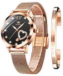 OLEVS Watch for Women Rose Gold Fashion Dress Heart Diamond Stainless Steel Mesh Strap Analog Quartz Ladies Wrist Watches Waterproof Luminous Bracelet Set Gifts