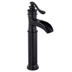 BATHFINESSE Oil Rubbed Bronze Bathroom Faucet with Drain Assembly, Single Hole, Deck Mount, Waterfall Flow, Lead-Free