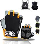 super NADIAK New Anti-Slip Breathable Bicycle Half Finger Summer Cycling Bike Gloves for Men and Women (Black/Orange, L)