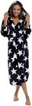 INSIGNIA Ladies Dressing Gown Fluffy Super Soft Hooded (L, Navy Star)