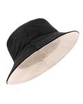 Zylioo Large Packable Summer Bucket Hats,Reversible Big Outdoor Travel Hats,Unisex Foldable Beach Sun Hat Black-Beige