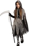 Spooktacular Creations Girls Grim Reaper Costume Halloween Fancy Dress Costume Kids, Dark Knight Reaper Outfit for Girls, Black&Gray, Large (10-12 yrs)