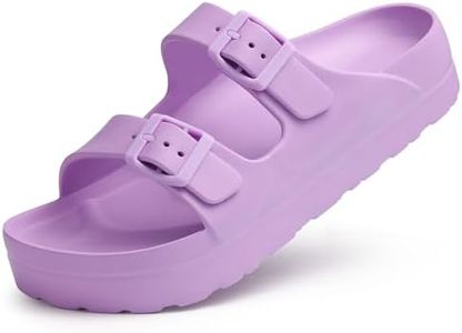Goosecret Women's Platform Sandals with Arch Support Chunky Lightweight Foam Slip on Slides Comfortable Summer Beach Sandals with Adjustable Buckle Purple, 36(size 6)