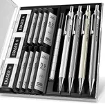 Four Candies 0.9mm Metal Mechanical Pencil Set with Case - 4PCS Fancy Mechanical Pencils, 8 Tubes HB #2 Lead Refills, 3PCS 4B Erasers and 9PCS Eraser Refills, Led Pencils Mechanical for Writing