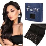 Fshine Jet Black Human Hair Clip In Extensions Black Full Head Clip In Hair Extensions Real Human Hair 14 Inch Remy Clip In Real Human Hair Extensions 7pcs 120 Gram