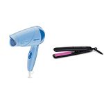 PHILIPS Hair Dryer (Hp8100/60) & Straightener (Hp8302) Combo, 1000 Watts, Blue