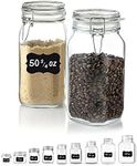 Bormioli Rocco - Food Storage Container - Glass Fido Jars - Hermetic Sealed Hinged Airtight Lid for Fermenting, With Paksh Chalkboard Labels 50 3/4 Ounce (1.5 Liter)