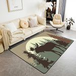 Castle Fairy Cute Moose Area Rug 3'x5' Wild Animal Jungle Pine Trees Non Slip Rug for Living Room Retro Wooden Stripes Rustic Farmhouse Indoor Floor Mat for Sofa Office Bed