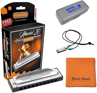 Hohner Harmonica Special 20 Key C Progressive Series 560PBXC 10 Holes, Bundle with Hard Case, Mini Harmonica Necklace Juliet Music Polishing Cloth