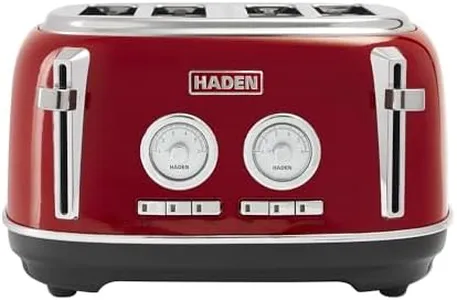 Haden Dorset 4 Slice Wide Slot Stainless Steel Toaster with Adjustable Browning Control & Non-Slip Feet, Rectory Red
